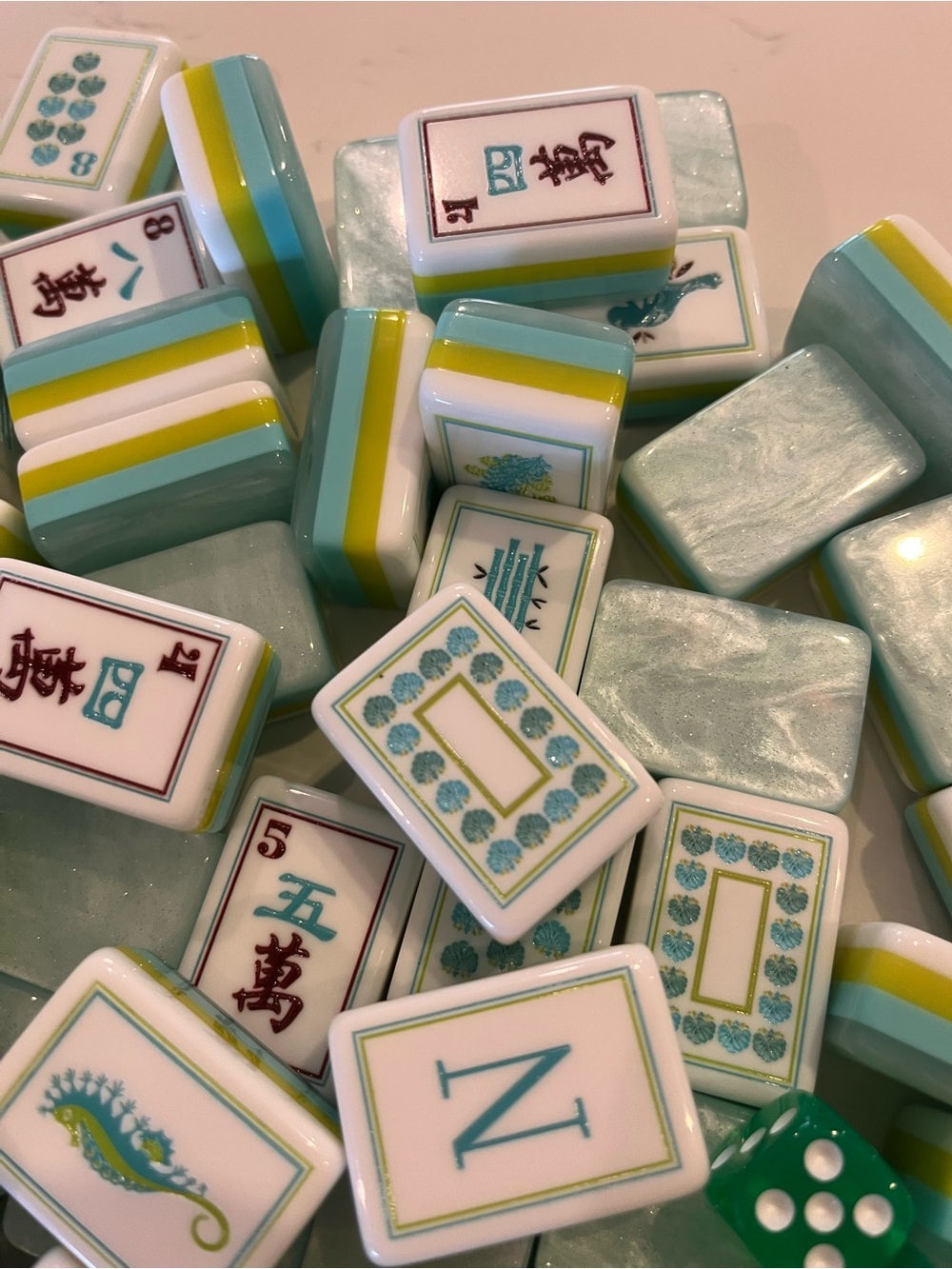 Mahjong Tile Set w/Dice 4 Layer Ocean Beach Blue Green Similar to Coral & Coast - Picture 7 of 11